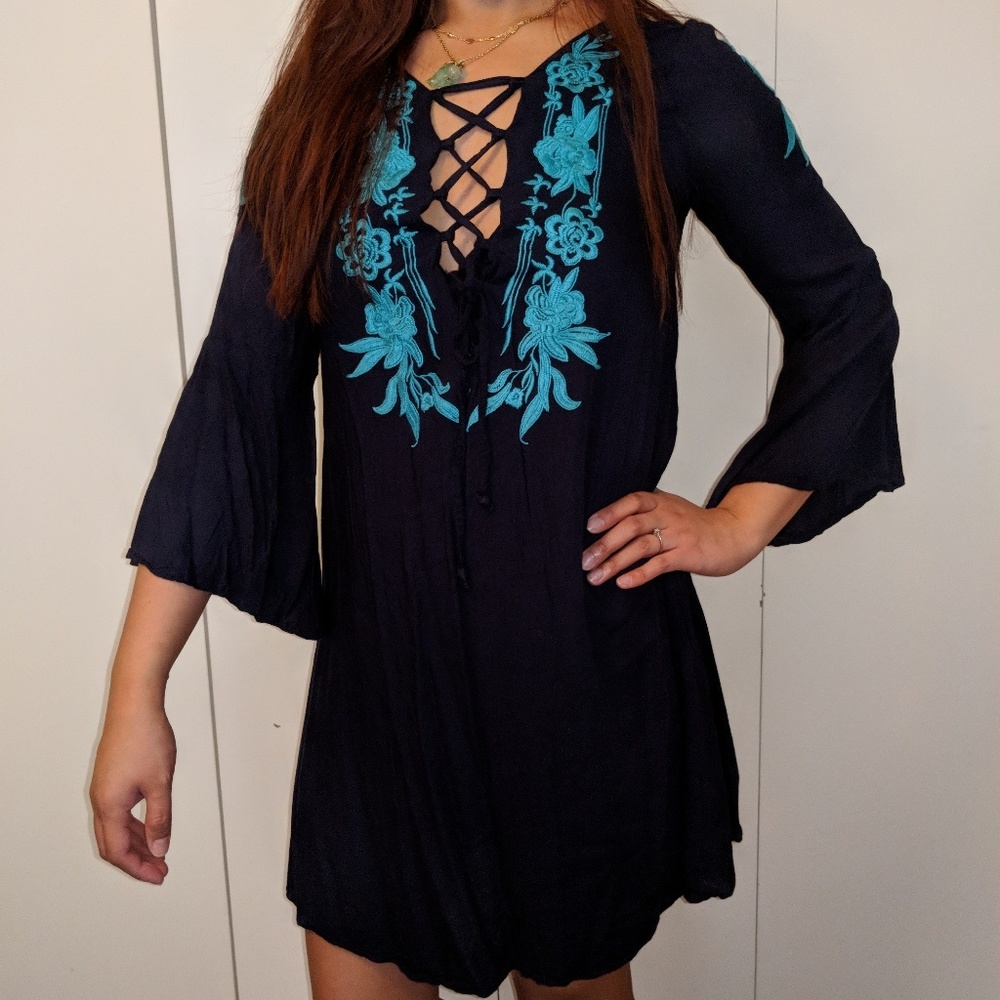 Printed bell sleeved dress